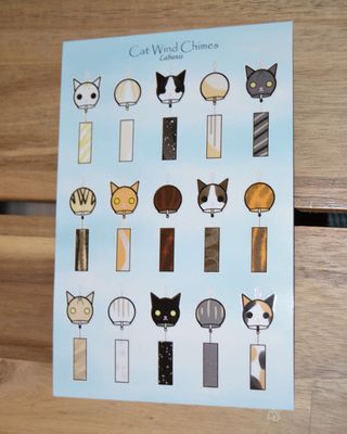 Cat Wind Chimes 6x4 Sticker Sheet