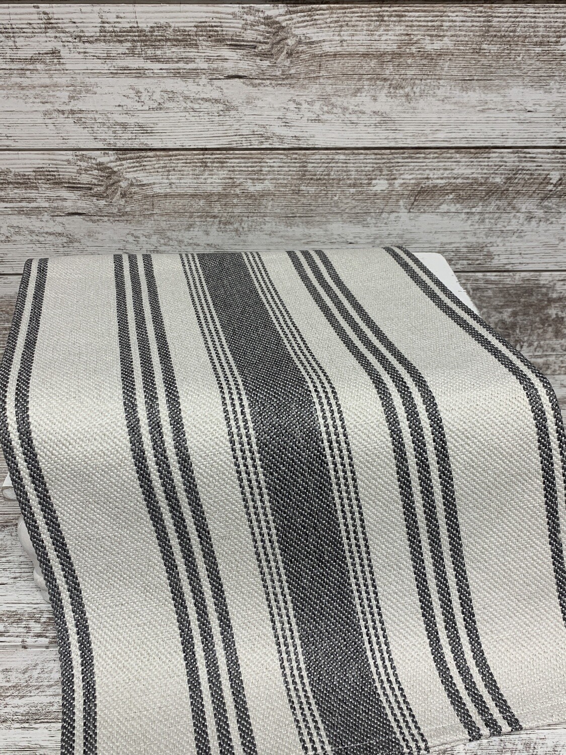 Gray and White Farmhouse Stripe Table Runner