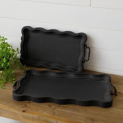 Scalloped Black Wood Tray
