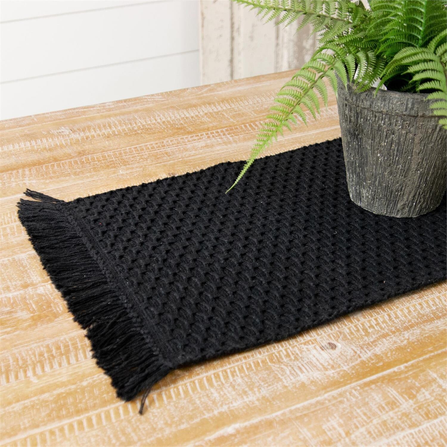 Black Woven Cotton Table Runner