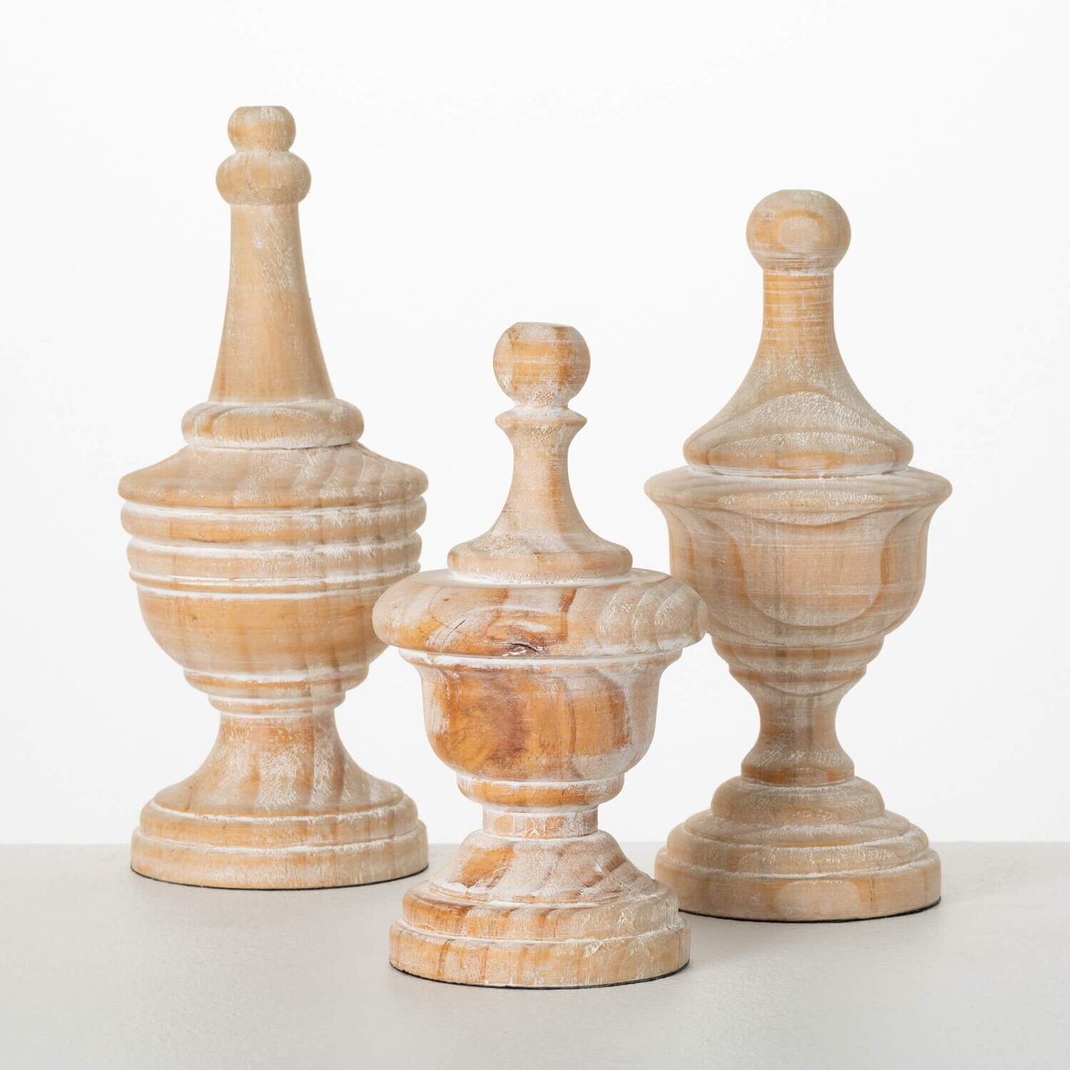 Whitewashed Wood Finial
