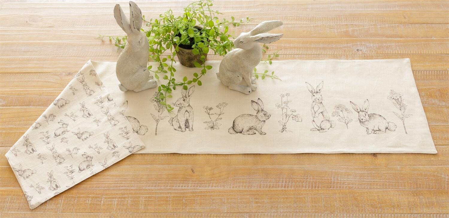 Reversible Table Runner-Rabbit and Wildflowers