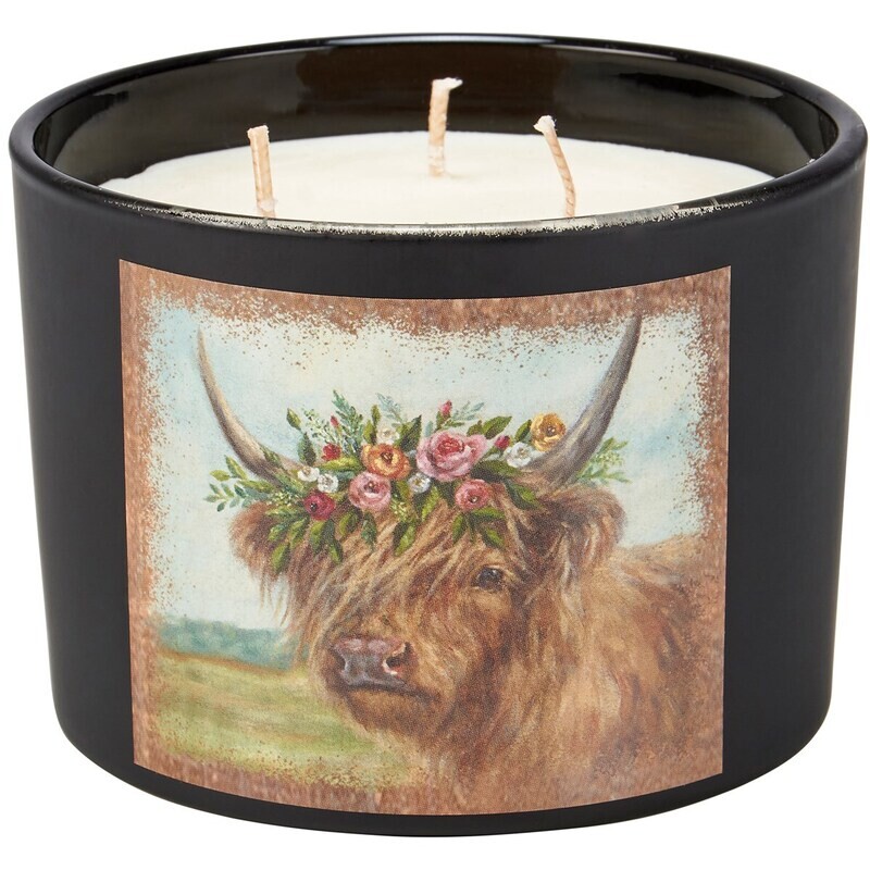 Floral Highland Cow Jar Candle