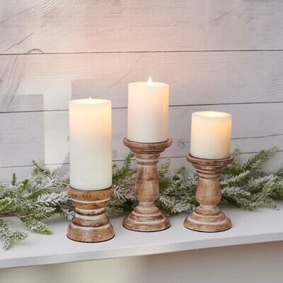 Whitewash Wood Candle Holders