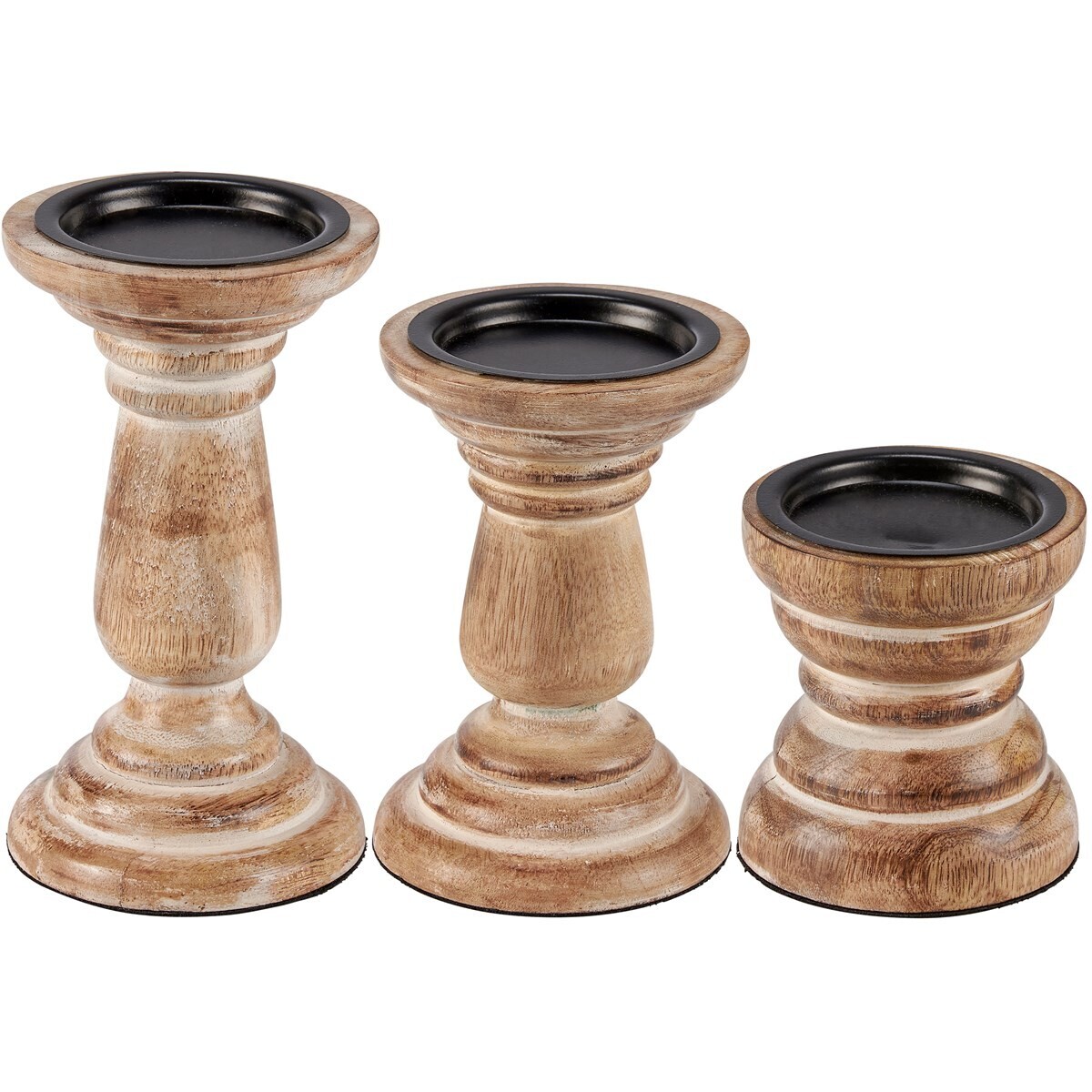 Whitewash Wood Candle Holders