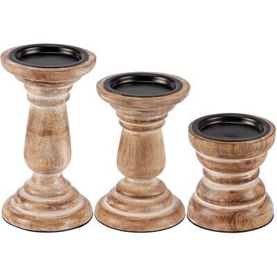 Whitewash Wood Candle Holders