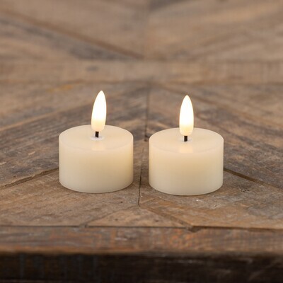 Cream Realistic Flame Tealight-2PK