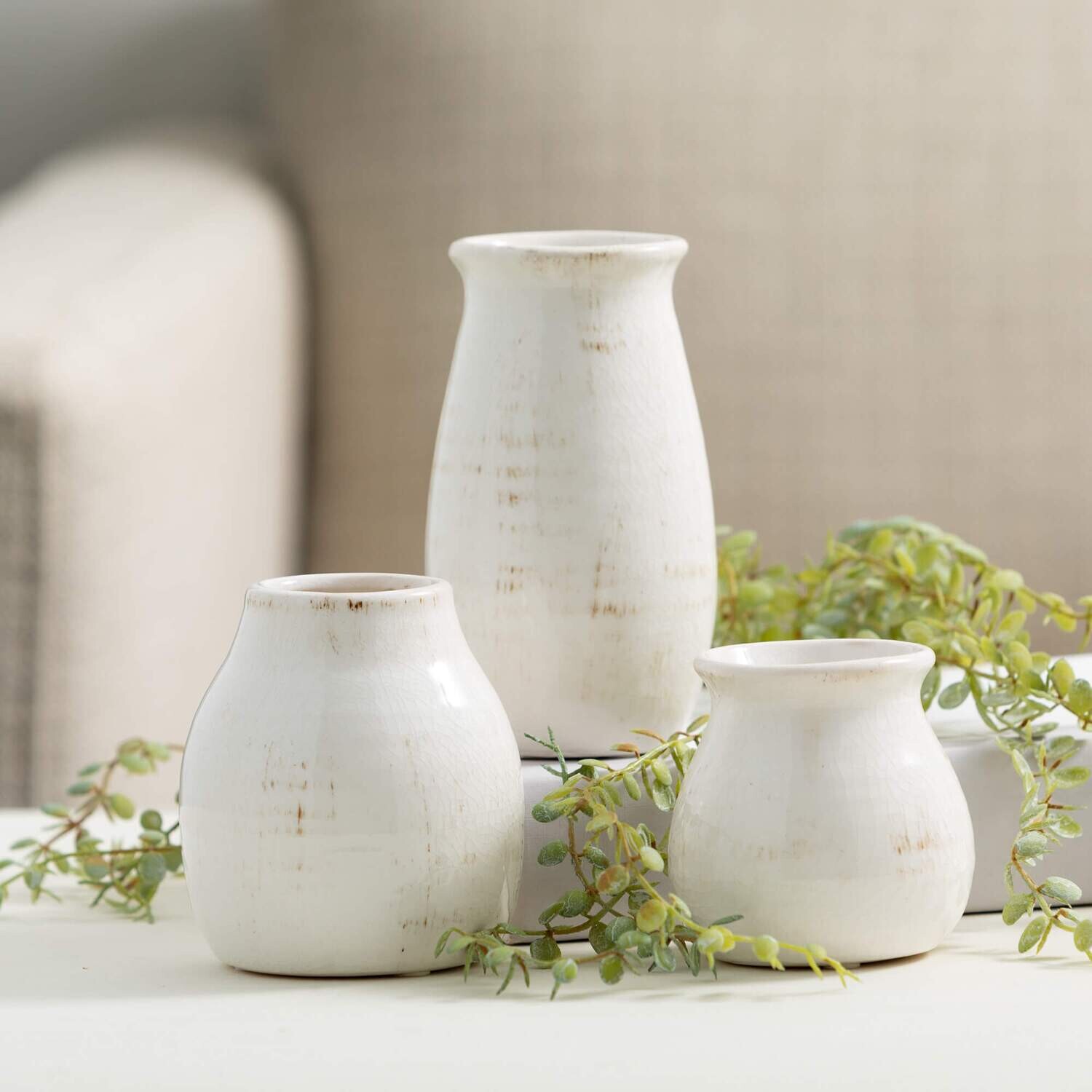 Set of 3 Antiqued Bud Vases