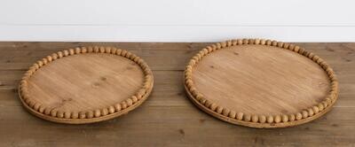 Round Beaded Wood Trays