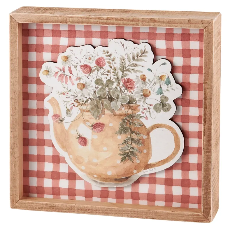 Gingham Teapot Box Sign