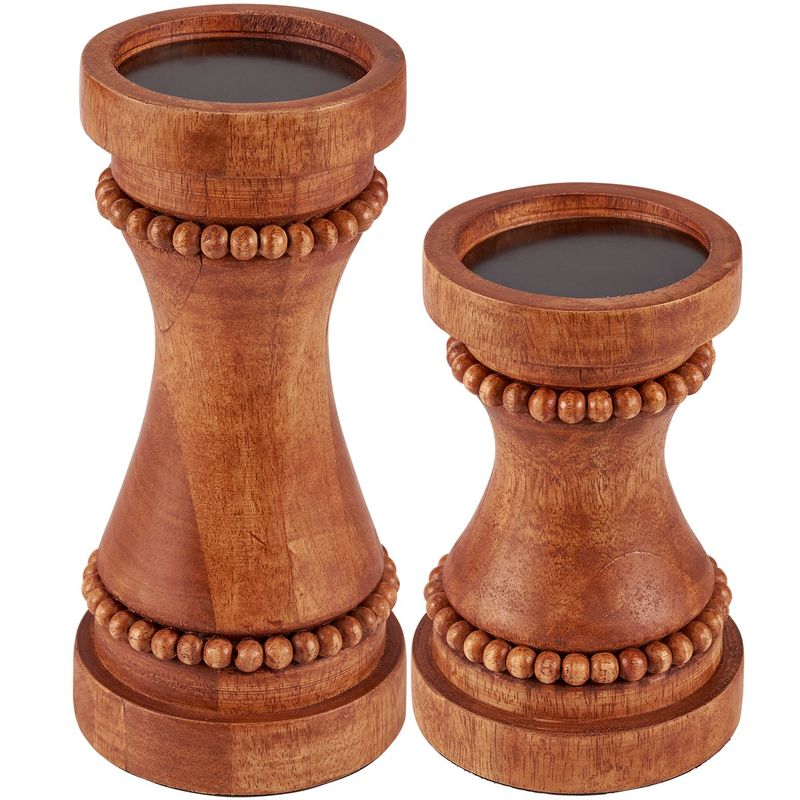 Classic Wood Beaded Candle Holders