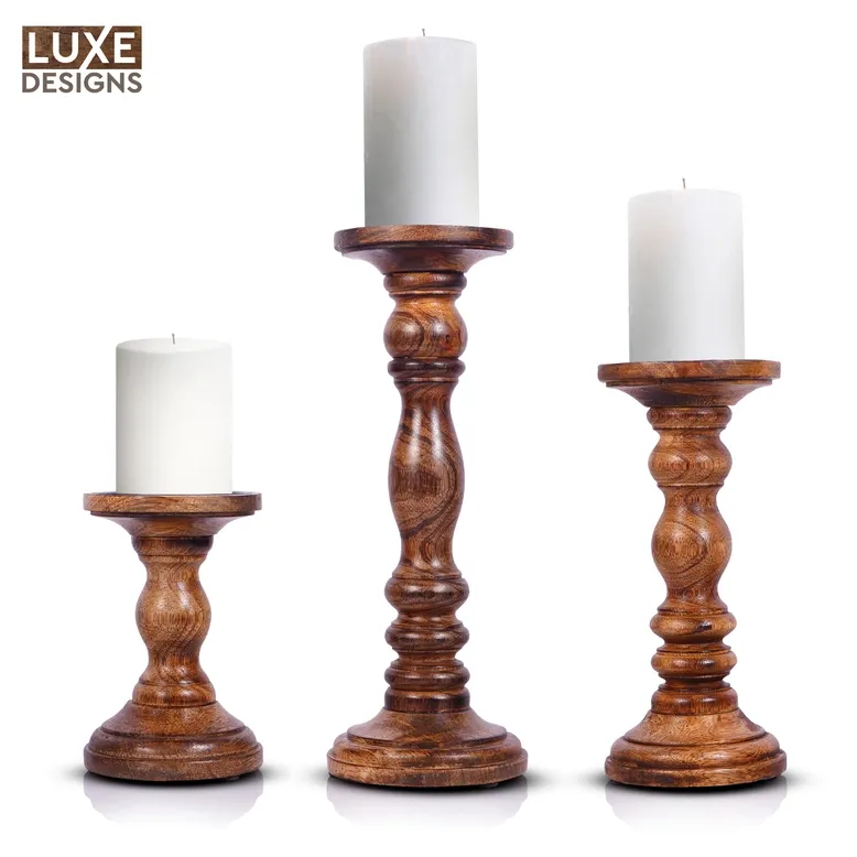 Natural Wood Pillar Holders