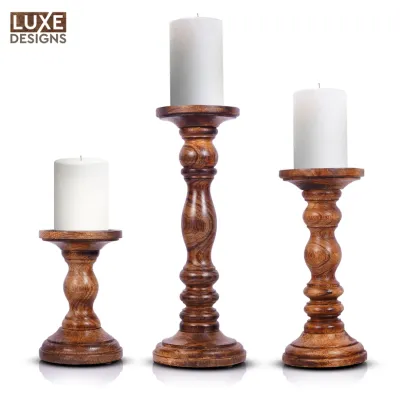 Natural Wood Pillar Holders