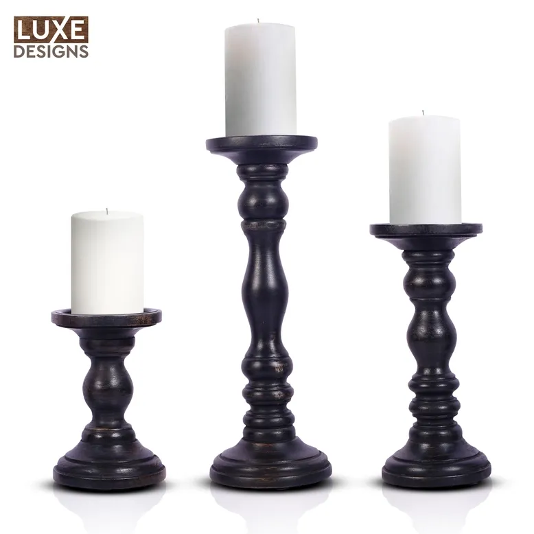 Distressed Black Pillar Holders