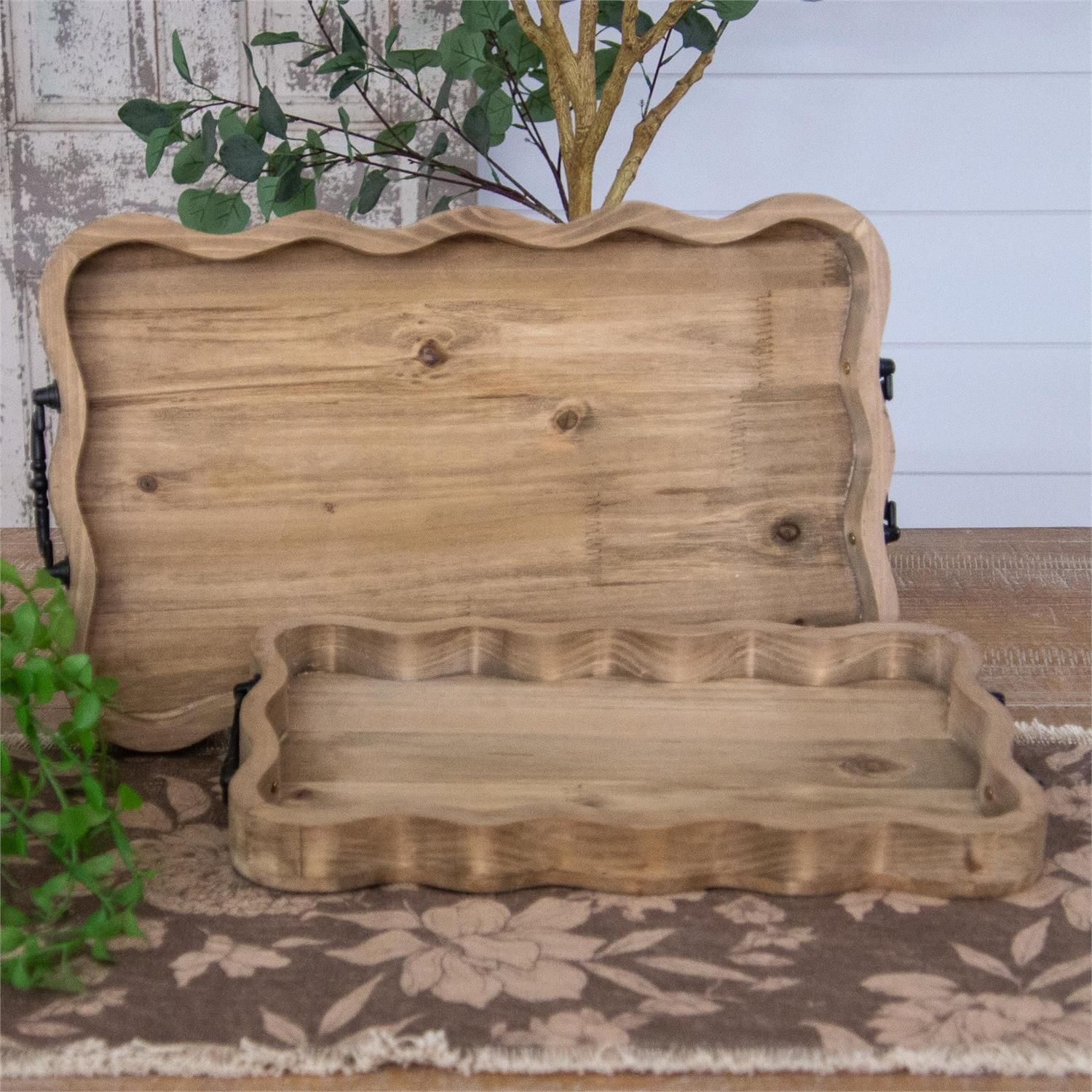 Scalloped Natural Wood Tray-LG