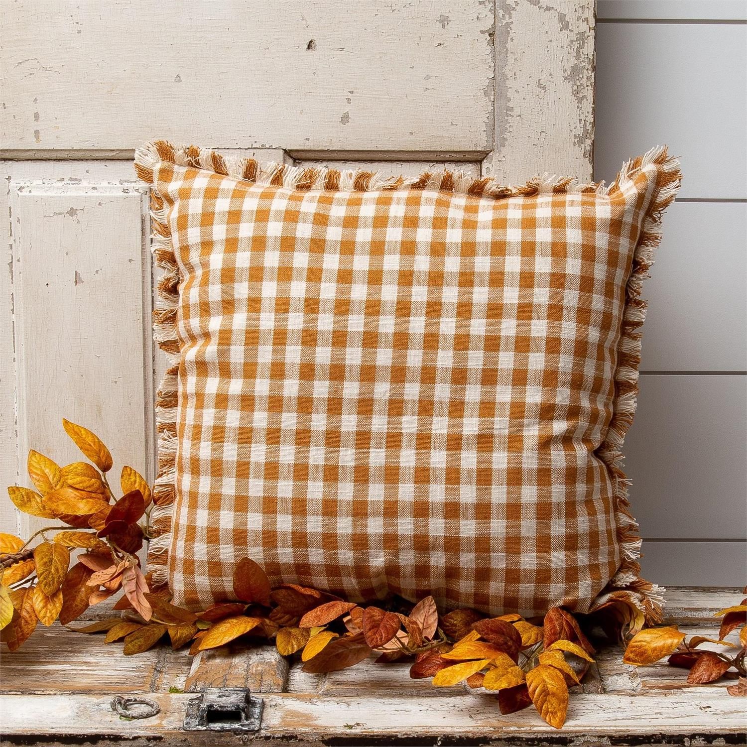 Rust and Cream Check Pillow