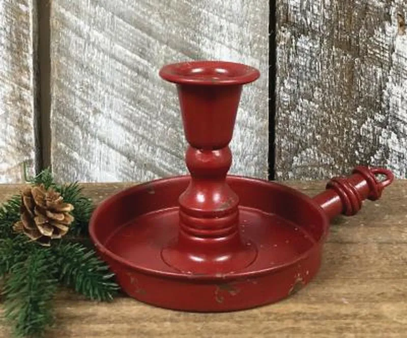 Red Distressed Taper Candle Holder