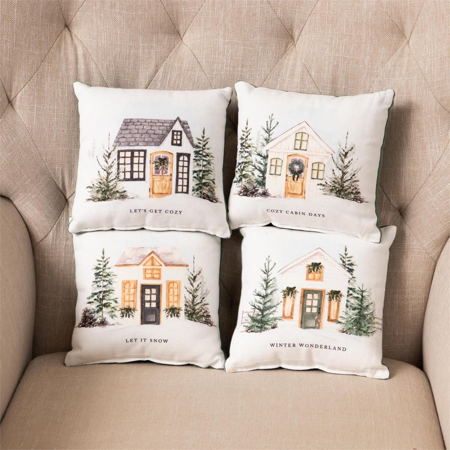 Winter Cottages Mini Pillows