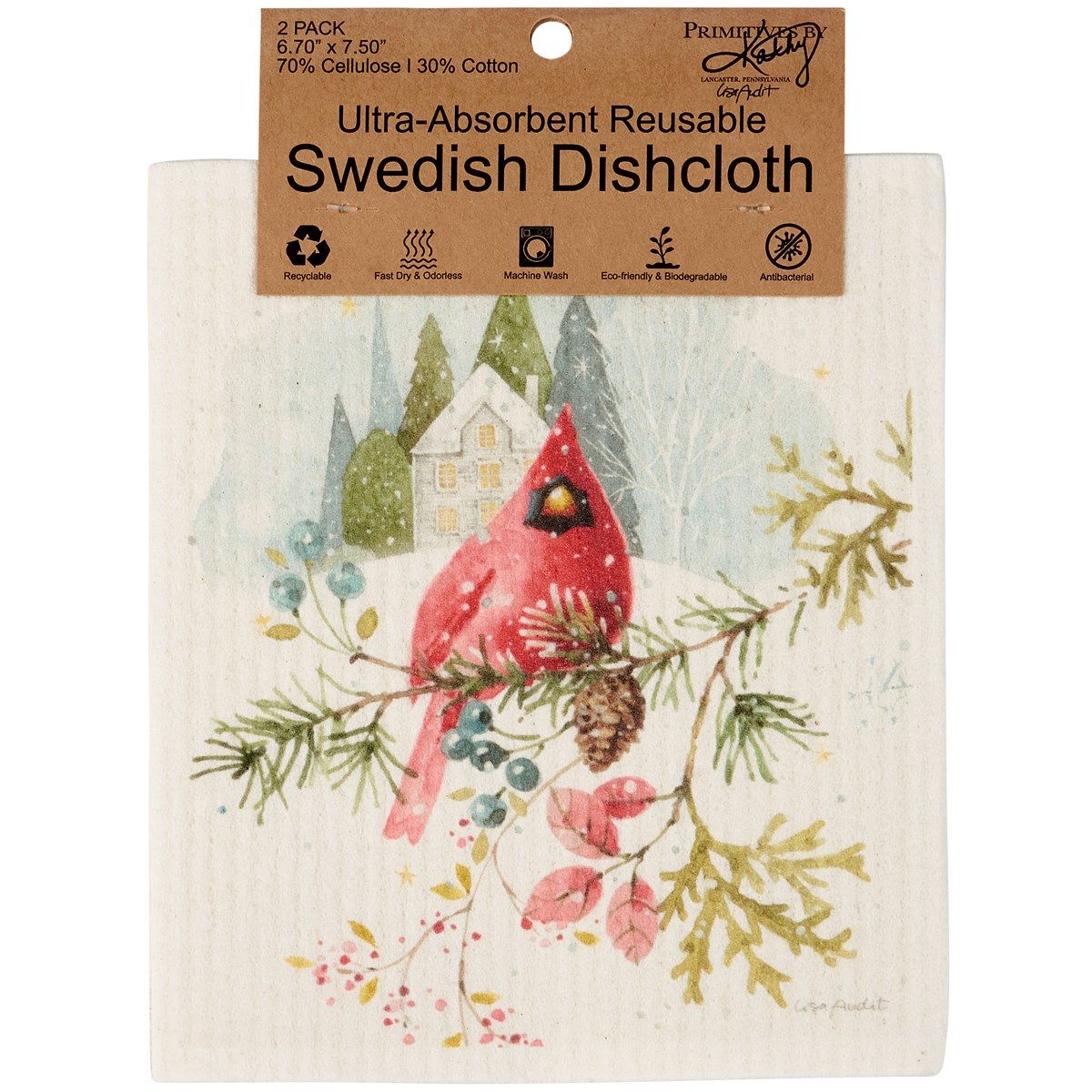 Winter Cardinals Swedish Dishcloth Set