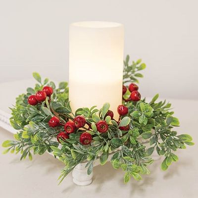3.5" Frosted Boxwood &amp; Gooseberry Candle Ring