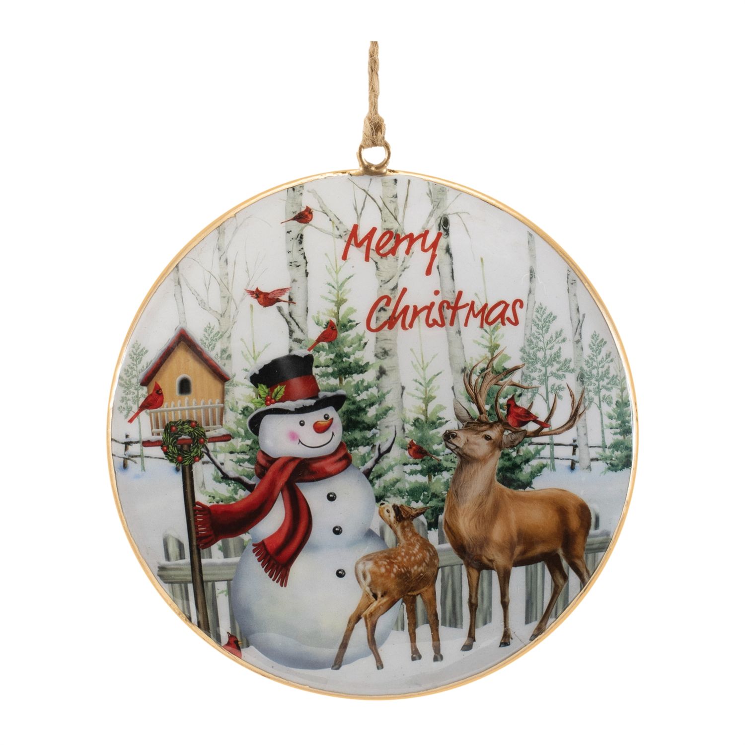 Snowman and Deer Disc Ornament