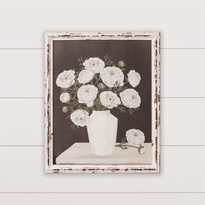 White Flowers in Vase Framed Print