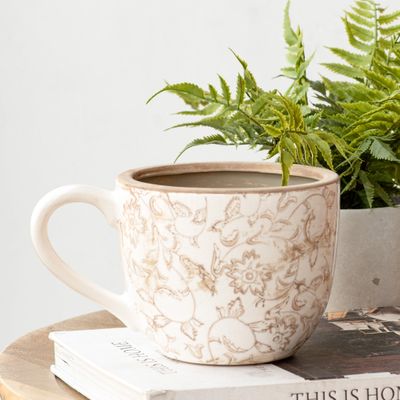 Beige Heirloom Teacup Planter