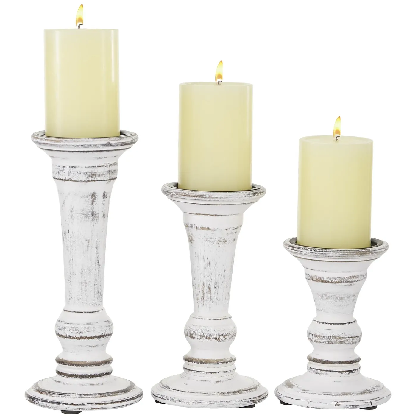 Country Cottage White Wood Candle Holders
