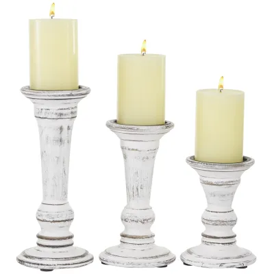 Country Cottage White Wood Candle Holders