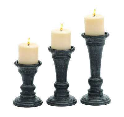 Black Mango Wood Candle Holders