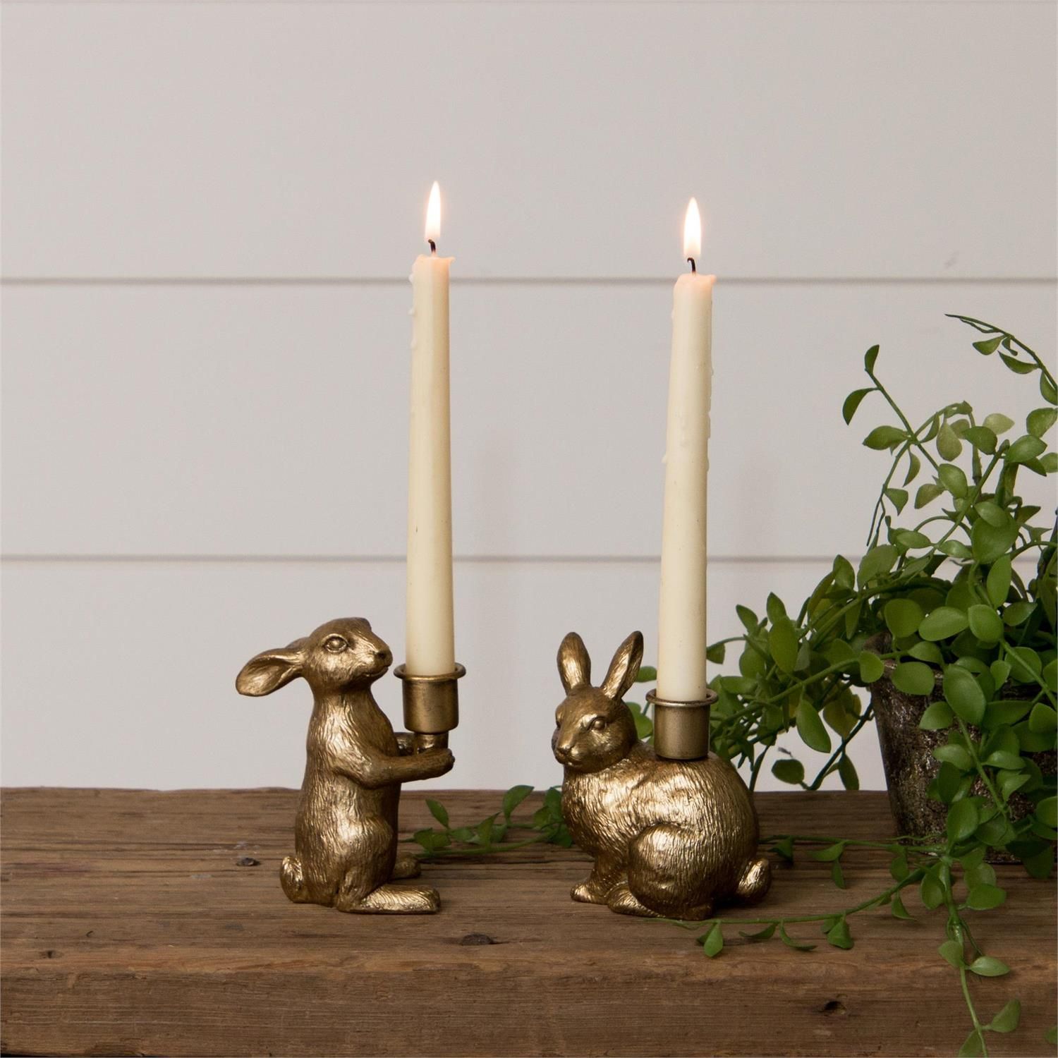 Set of 2 Gold Bunny Taper Holders