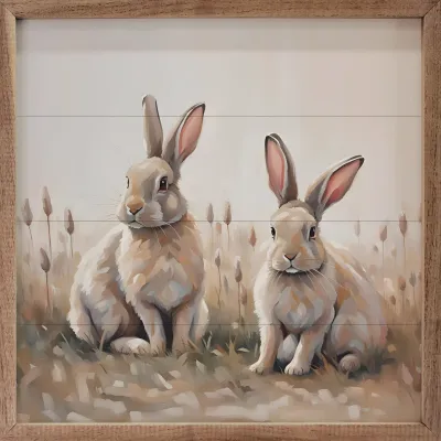Neutral Two Rabbits Print