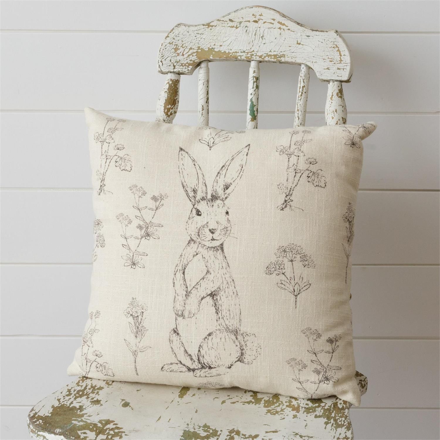 Rabbit and Wildflowers Pillow