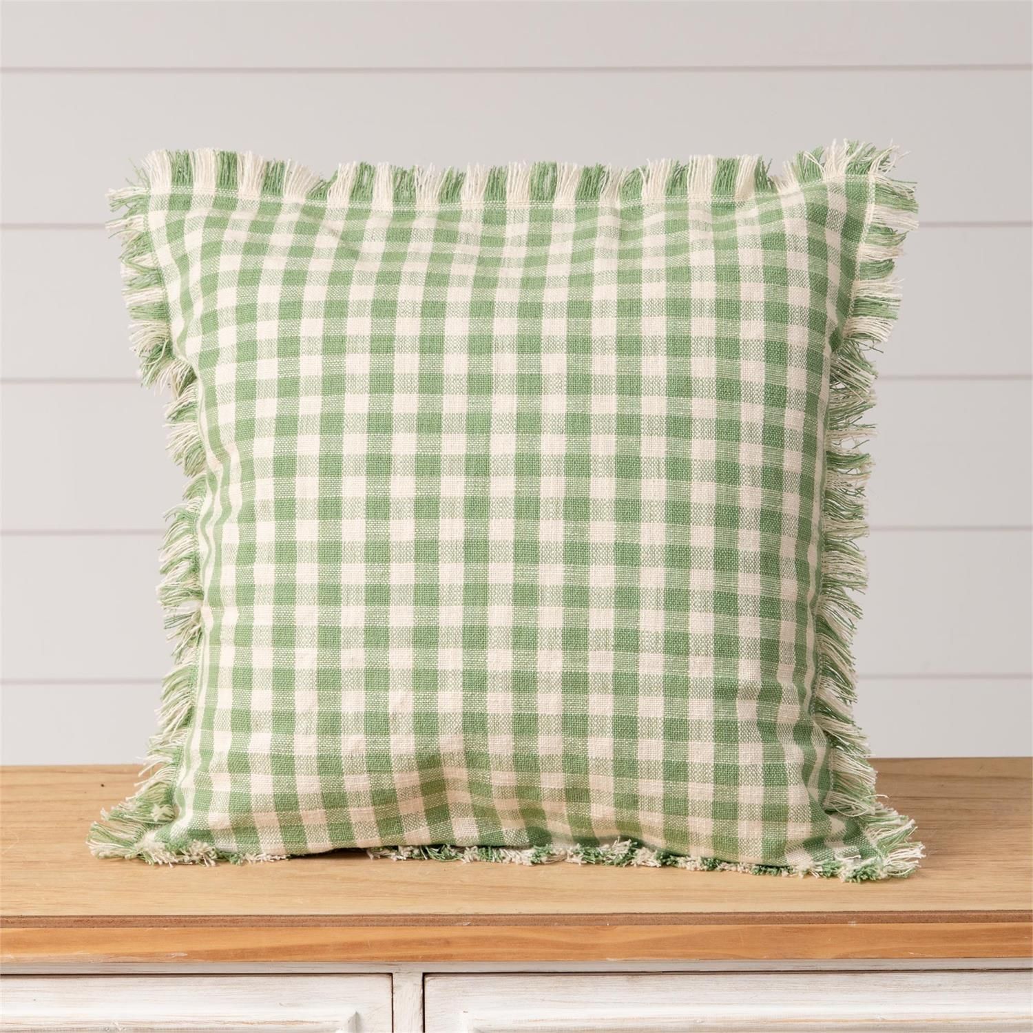 Green and Cream Checked Pillow