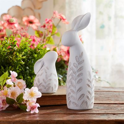 Set of 2 White Embossed Rabbits