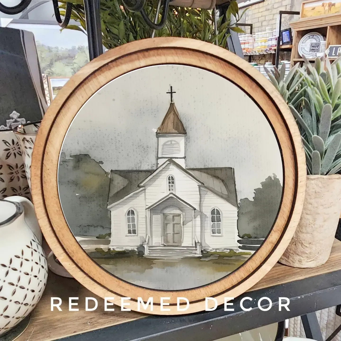 Watercolor Church Round