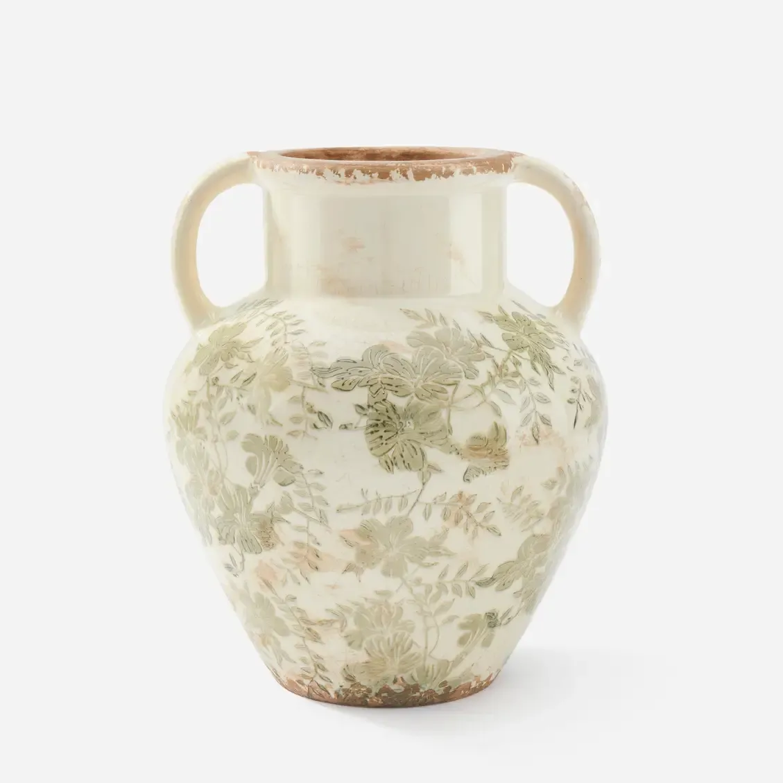 Antique Olive Double Handled Vase