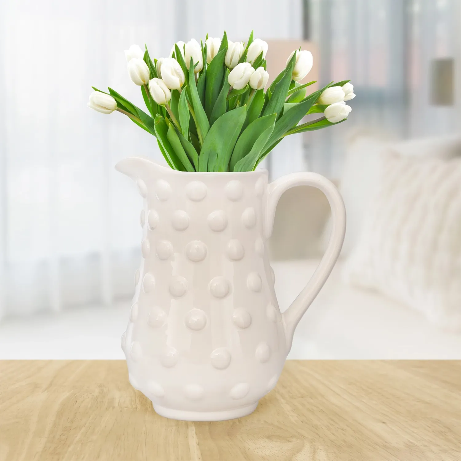 White Hobnail Ceramic Pitcher