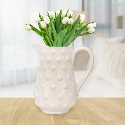White Hobnail Ceramic Pitcher