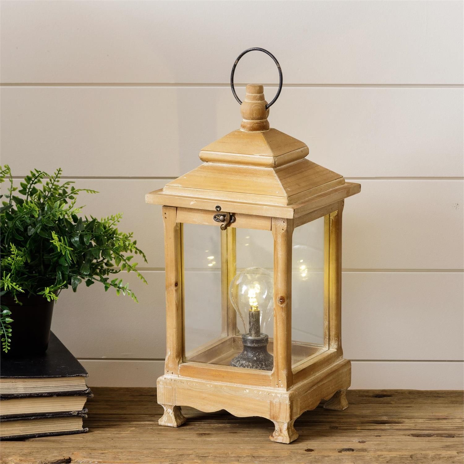 Wood Lantern with LED Bulb