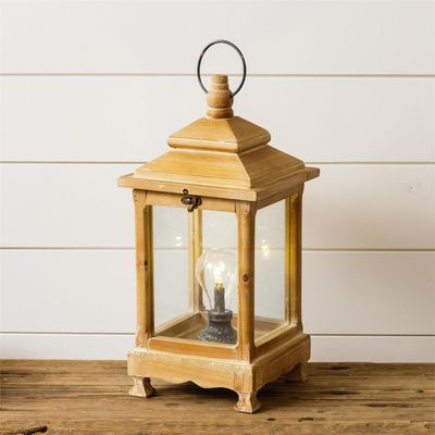 Wood Lantern with LED Bulb