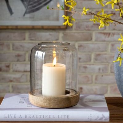 Glass Candle Holder Wood Base