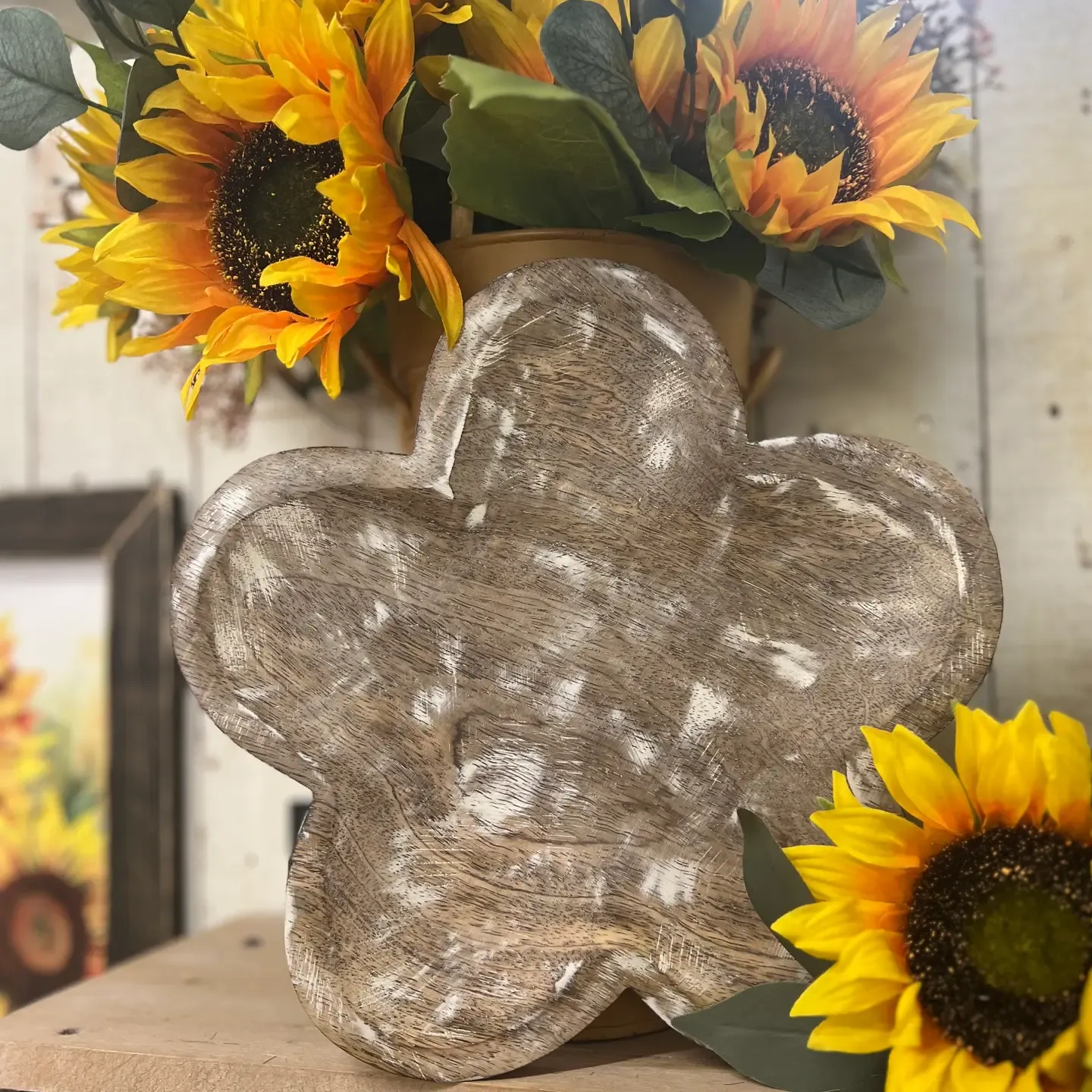 Whitewashed Wood Flower Tray