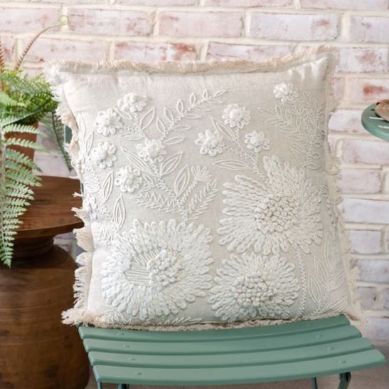 Stonewash Embroidered Flower Pillow