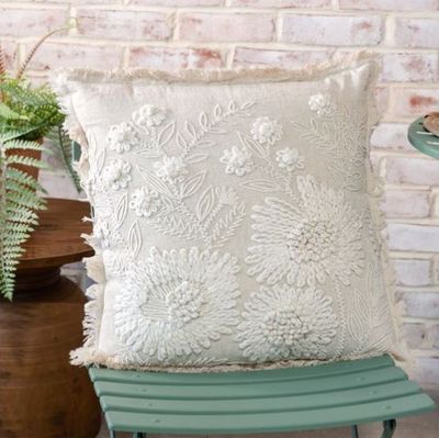 Stonewash Embroidered Flower Pillow