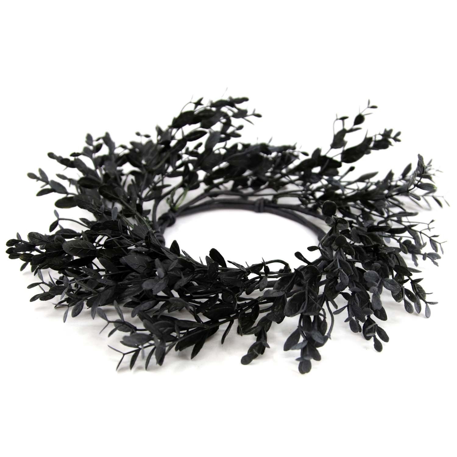 4.5&quot; Black Leaf Candle Ring
