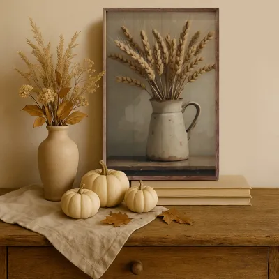 Wheat in White Vase