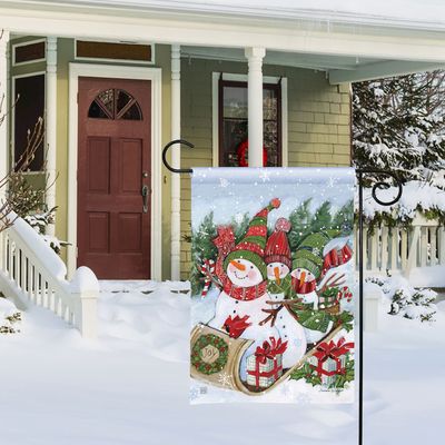 Sledding Snowman Garden Flag