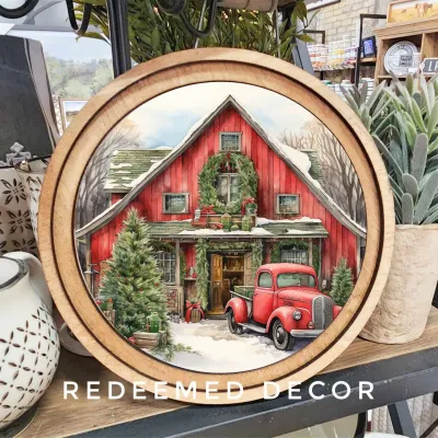 Red Christmas Barn Round