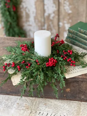 12" Emerald Falls w/Berries Candle Ring